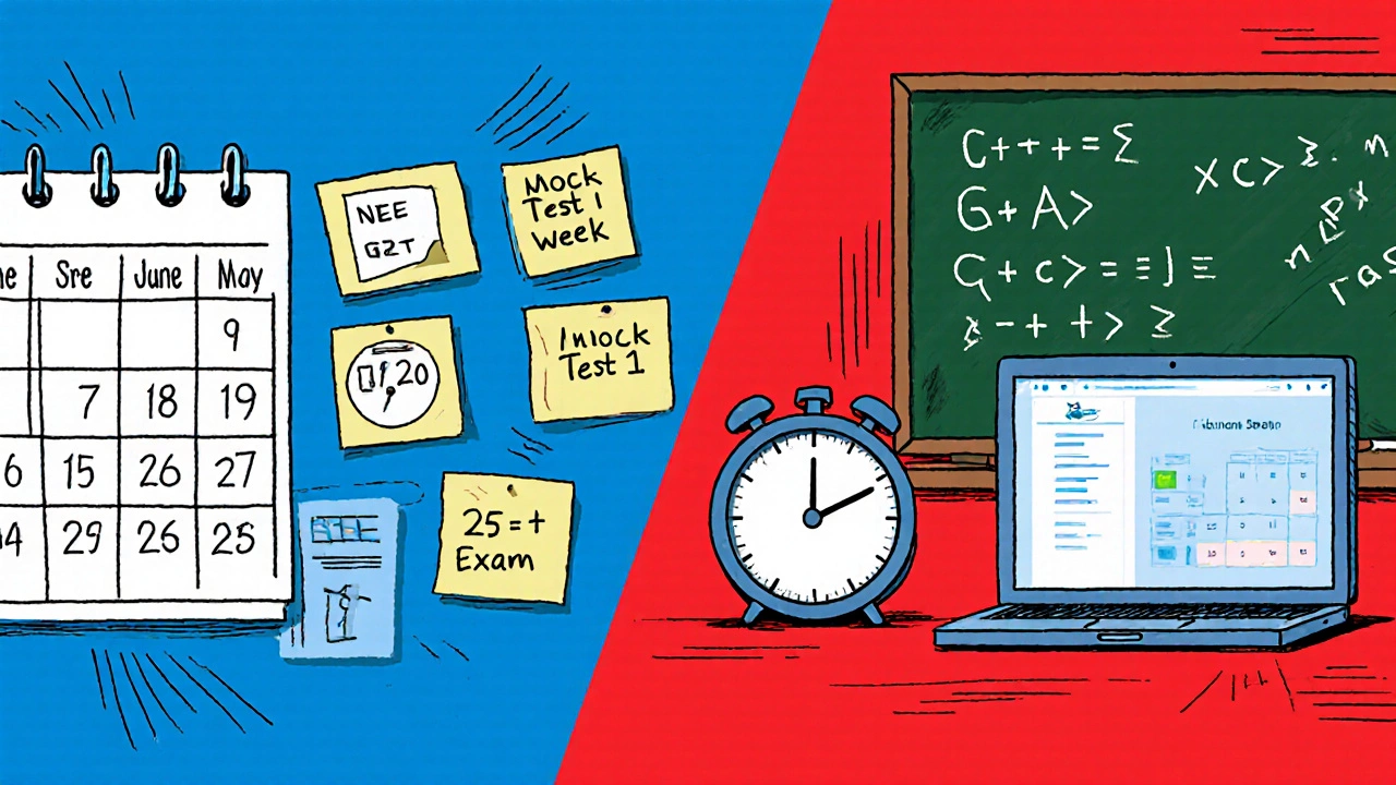 Illustrated two‑year JEE roadmap showing calendars, mock tests, and increasing study hours.