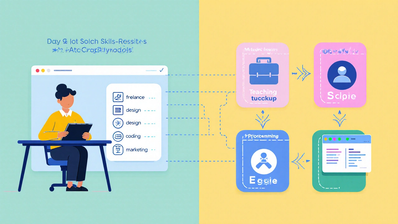 Illustration mapping personal skills to four side‑hustle categories.