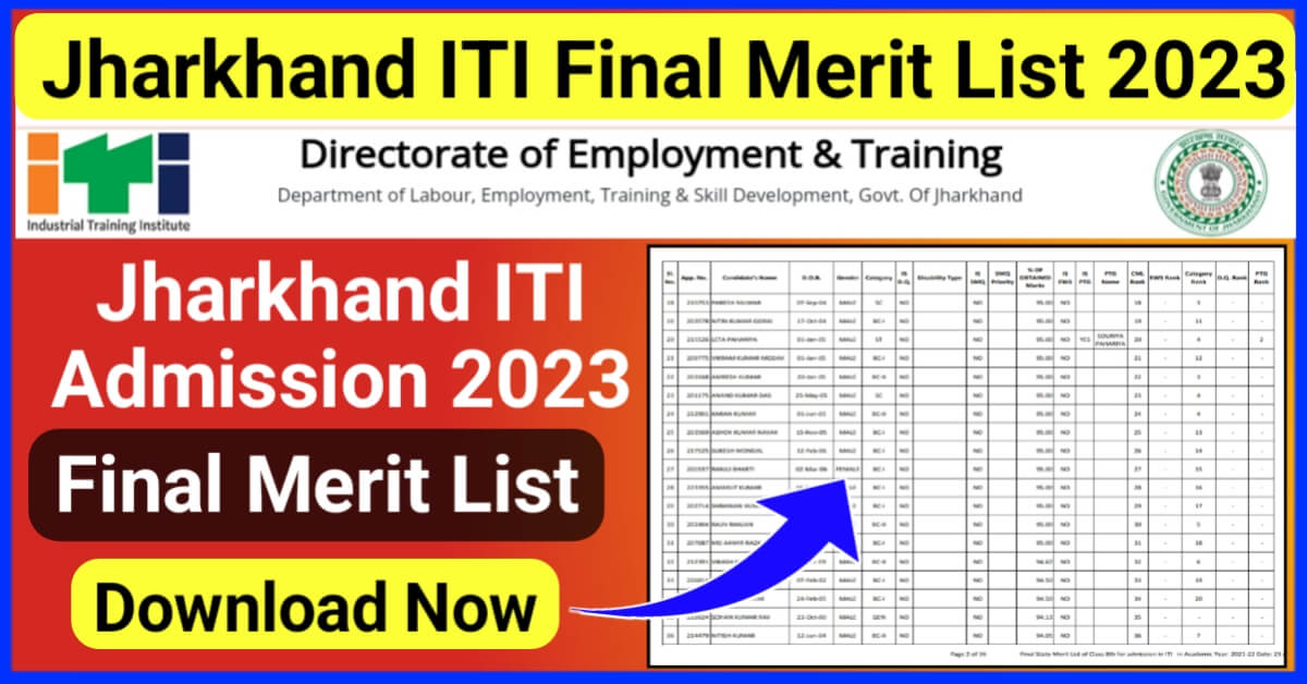 Jharkhand ITI Final Merit List 2023 (Download Now)-jharkhandjobalert
